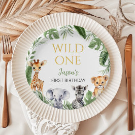 Wild One Safari Dieren Verjaardag Baby shower Papieren Bordje