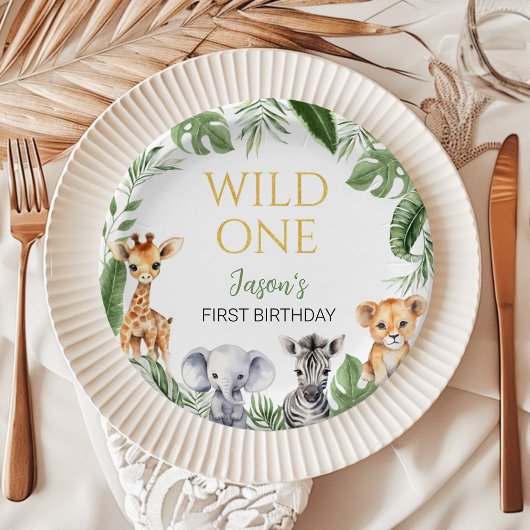 Wild One Safari Dieren Verjaardag Baby shower Papieren Bordje