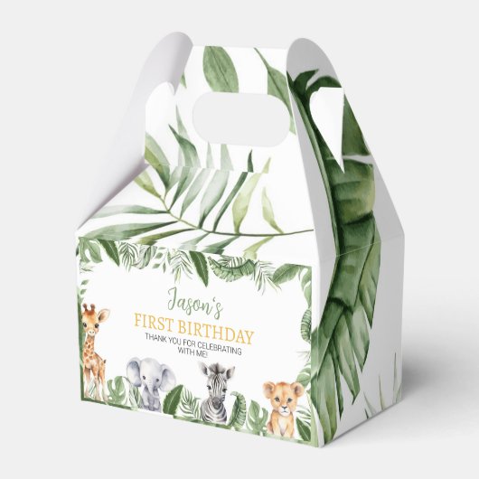 Wild One Safari Dieren Verjaardag Favor Box Bedankdoosjes (Achterkant)