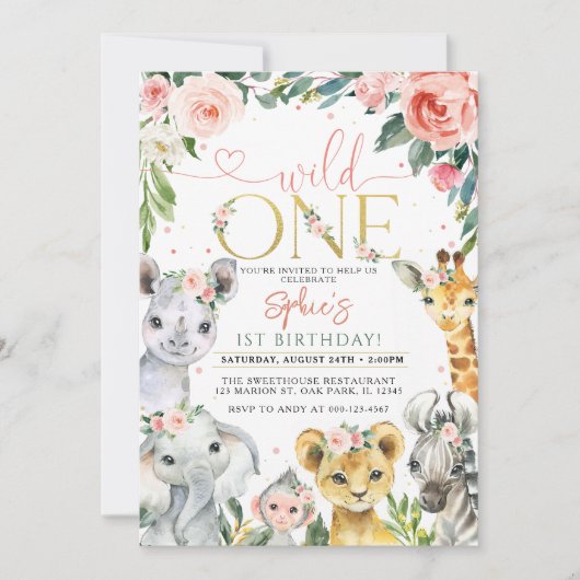 Wild One Safari Dieren Verjaardag Kaart (Voorkant)