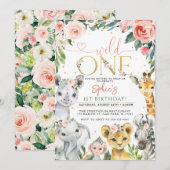 Wild One Safari Dieren Verjaardag Kaart (Voorkant / Achterkant)