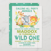 Wild One Safari Dieren Verjaardagsuitnodiging Kaart (Voorkant / Achterkant)