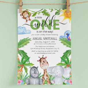 Wild One Safari   Dieren Watercolor Baby Shower In Kaart