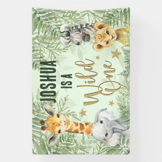 Wild One Safari Dieren Welkom Banner (Verticaal)