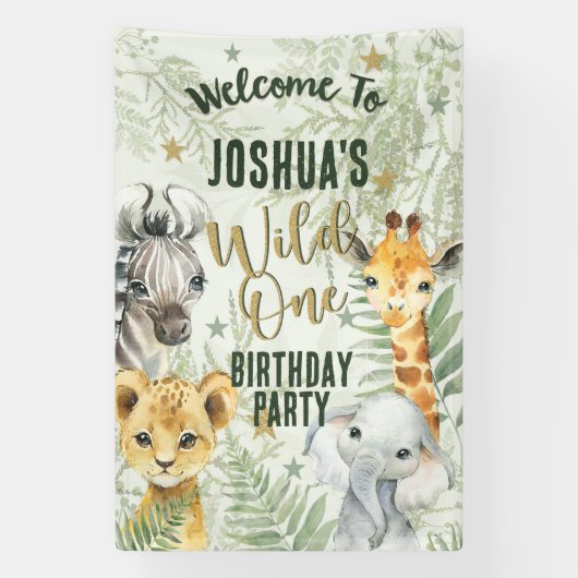 Wild One Safari Dieren Welkom Banner (Verticaal)