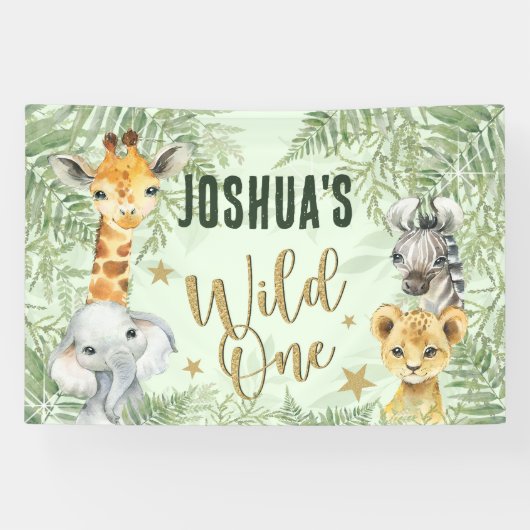 Wild One Safari Dieren Welkom Banner (Horizontaal)