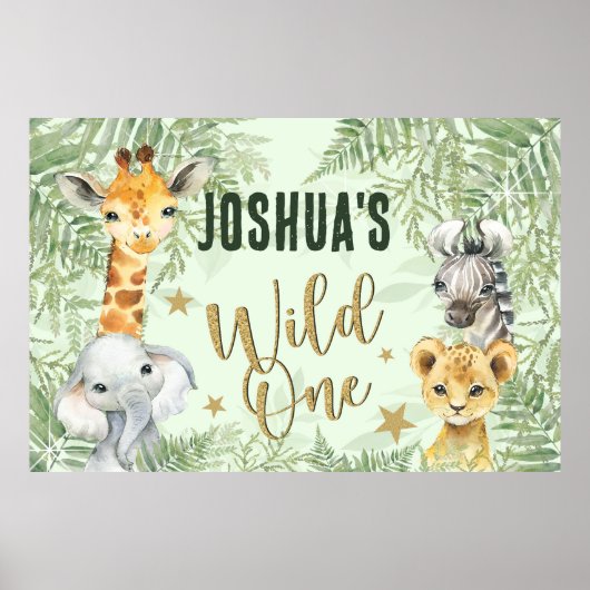 Wild One Safari Dieren Welkom Banner Poster (Voorkant)