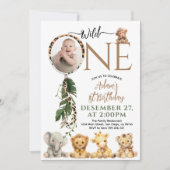 Wild One Safari Dierenballon 1e verjaardag Kaart (Voorkant)