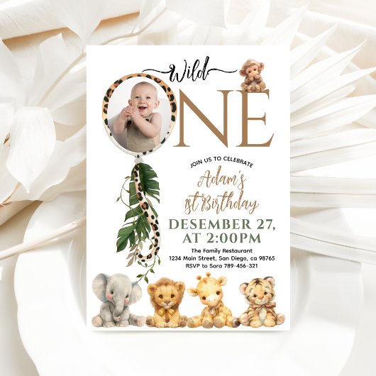 Wild One Safari Dierenballon 1e verjaardag Kaart