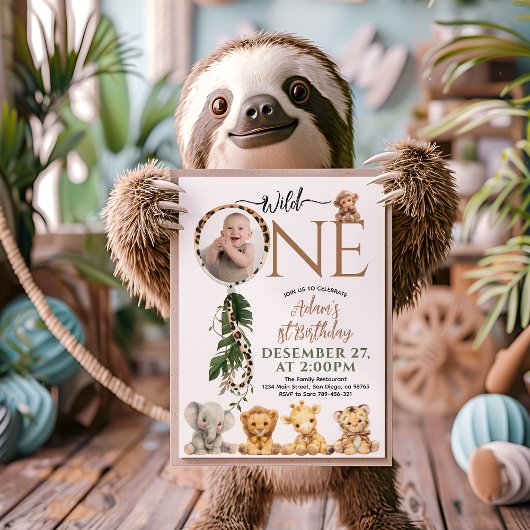 Wild One Safari Dierenballon 1e verjaardag Kaart
