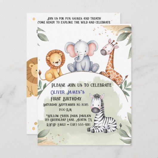 Wild One Safari, eerste uitnodiging (Voorkant / Achterkant)