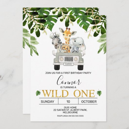 Wild One Safari, eerste uitnodiging (Voorkant / Achterkant)