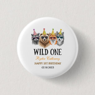Wild One Safari Eerste Verjaardag – Jungle Dieren Ronde Button 3,2 Cm