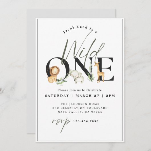 Wild One Safari eerste verjaardag Kaart (Voorkant / Achterkant)