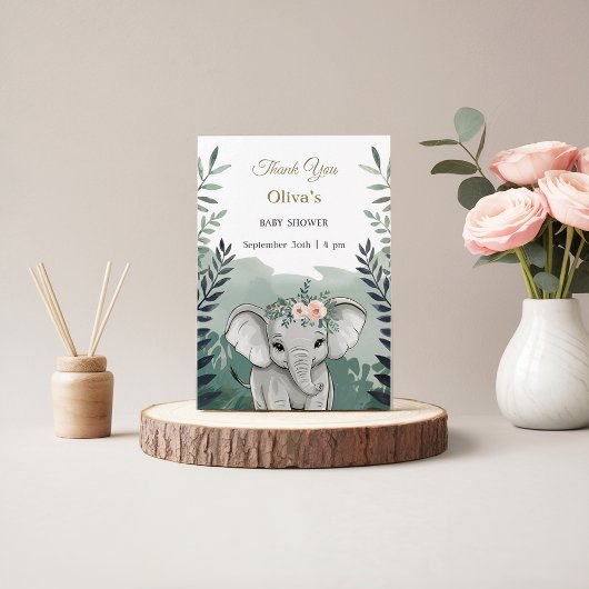Wild One Safari Elephant Baby shower Bedankkaart