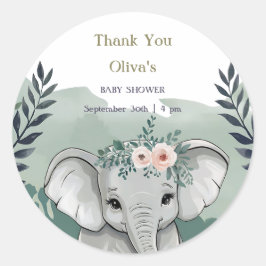 Wild One Safari Elephant Baby shower Classic Ronde Ronde Sticker