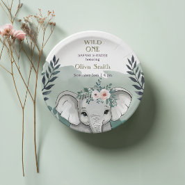 Wild One Safari Elephant Baby shower Papieren Bord