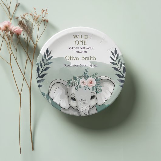 Wild One Safari Elephant Baby shower Papieren Bord