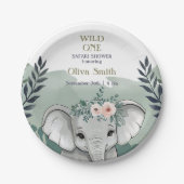 Wild One Safari Elephant Baby shower Papieren Bord (Voorkant)