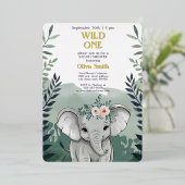 Wild One Safari Elephant Baby shower Uitnodiging (Staand Voorkant)