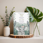 Wild One Safari Elephant Baby shower Uitnodiging