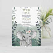 Wild One Safari Elephant Baby shower Uitnodiging (Staand voorkant)