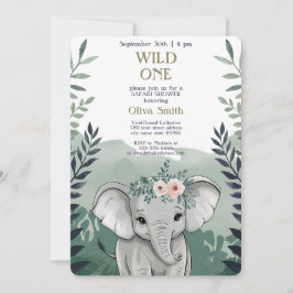 Wild One Safari Elephant Baby shower Uitnodiging