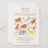 Wild One Safari First Birthday Invitation for Boys Kaart (Voorkant)