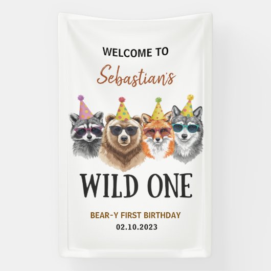 Wild One Safari First Birthday – Jungle Animal  Spandoek (Verticaal)