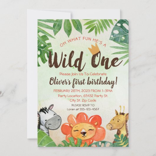Wild One, Safari First Birthday Kaart (Voorkant)