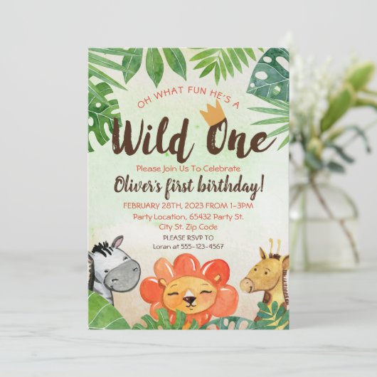Wild One, Safari First Birthday Kaart (Staand voorkant)