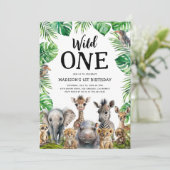 Wild One Safari First Birthday Party Kaart (Staand voorkant)