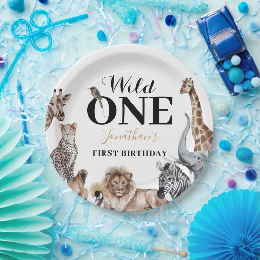 Wild One Safari First Birthday Party Papieren Bordje (Feest)