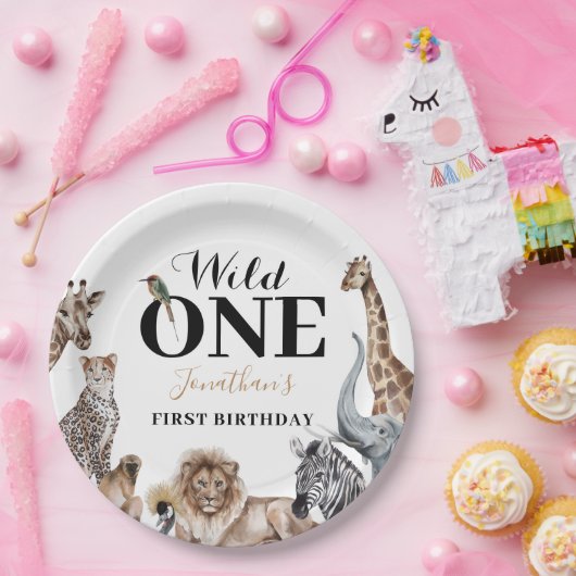Wild One Safari First Birthday Party Papieren Bordje (Feest)