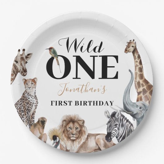 Wild One Safari First Birthday Party Papieren Bordje (Voorkant)