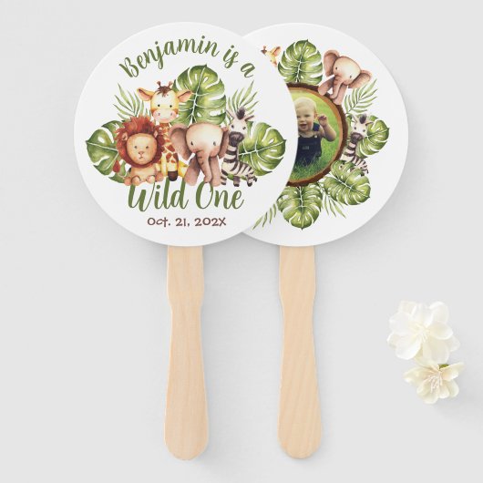 Wild One Safari First Birthday Photo Cute Animals Handwaaier (Voorkant en achterkant)