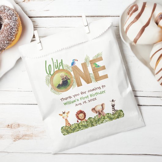 Wild One Safari First Birthday Photo Wood Animals Bedankzakje