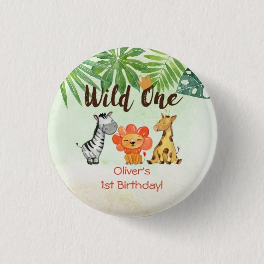Wild One, Safari First Birthday Ronde Button 3,2 Cm (Voorkant)
