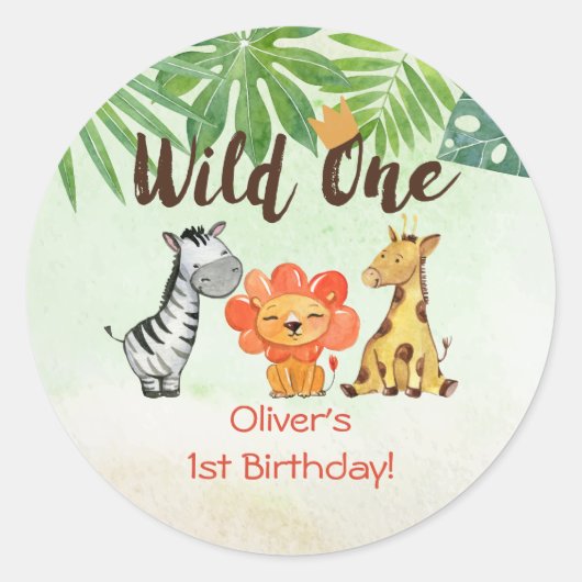Wild One, Safari First Birthday Ronde Sticker (Voorkant)