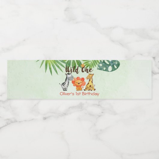 Wild One, Safari First Birthday Waterfles Etiket (Enkel label)