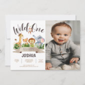 Wild One Safari Foto Birthday Invitation Kaart (Voorkant)