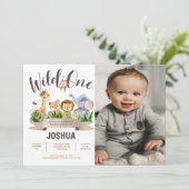 Wild One Safari Foto Birthday Invitation Kaart (Staand voorkant)
