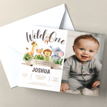 Wild One Safari Foto Birthday Invitation