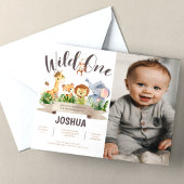 Wild One Safari Foto Birthday Invitation Kaart