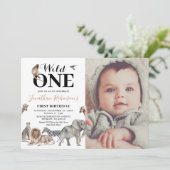 Wild One Safari Foto First Birthday Invitation Kaart (Staand voorkant)