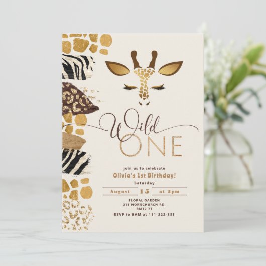 Wild One safari geslacht neutrale giraffe verjaard Kaart (Staand voorkant)