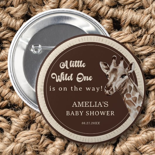 Wild One Safari Giraffe Baby shower Ronde Button 5,7 Cm