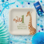 Wild One Safari Giraffe Birthday Gender Neutral Papieren Bordje (Feest)