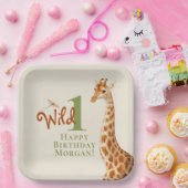 Wild One Safari Giraffe Birthday Gender Neutral Papieren Bordje (Feest)