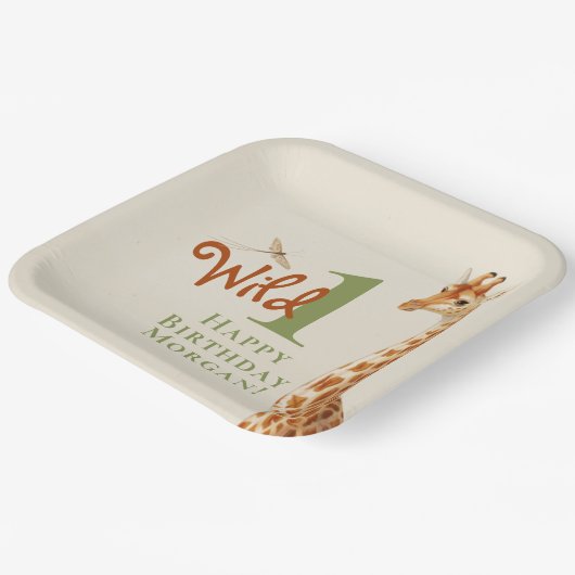 Wild One Safari Giraffe Birthday Gender Neutral Papieren Bordje (Gebogen)